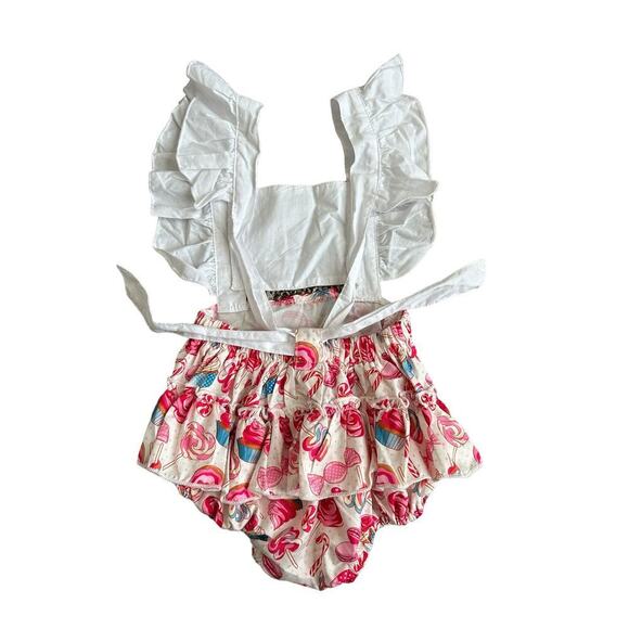 Canrulo Babies 12M Flying Sleeve Lemon Cartoon Cake Print Backless Pink Romper - Picture 6 of 12